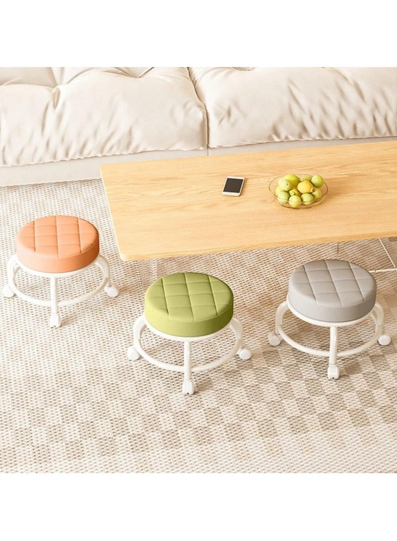 Yameem Leather Rolling Stool: Effortless Mobility for Kitchen, Garden, or Shoe Changing (Color May Vary)