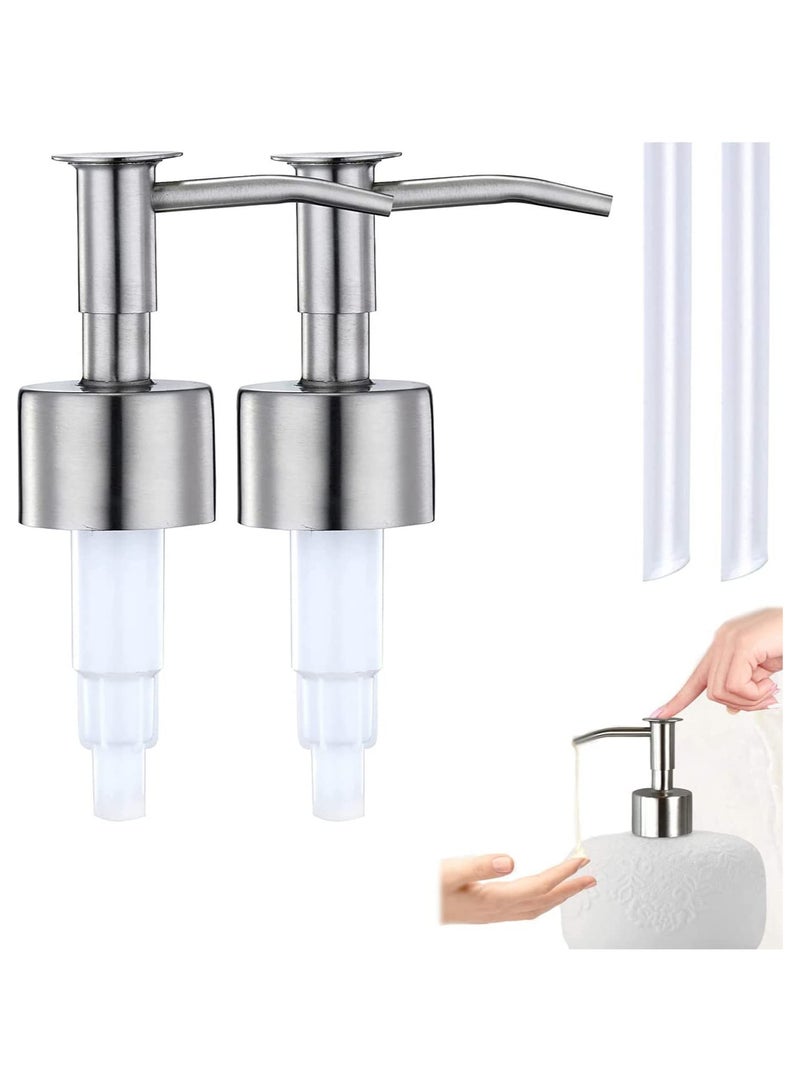 Soap Dispenser Pump Replacement   304 Rust Proof Stainless Steel Soap Pumps Replacement for Your Bottles Fit Standard 8oz or 16oz Round 28or400 Neck Bottles2 Pack Steel