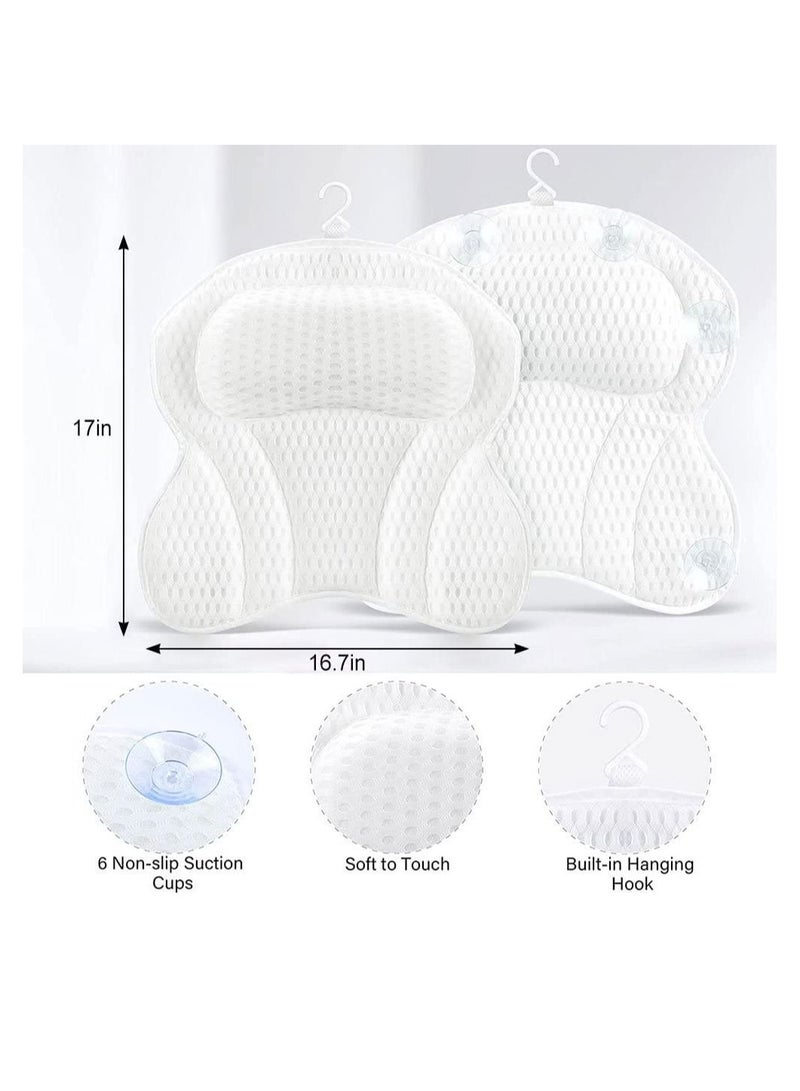 Bath Pillow, 4D Air Mesh Spa Bathtub Cushion with Head, Neck, Shoulder, Back Support, 6 Non-Slip Strong Suction Cups and Extra Thick, Fits Most Tub, Hot Jacuzzi