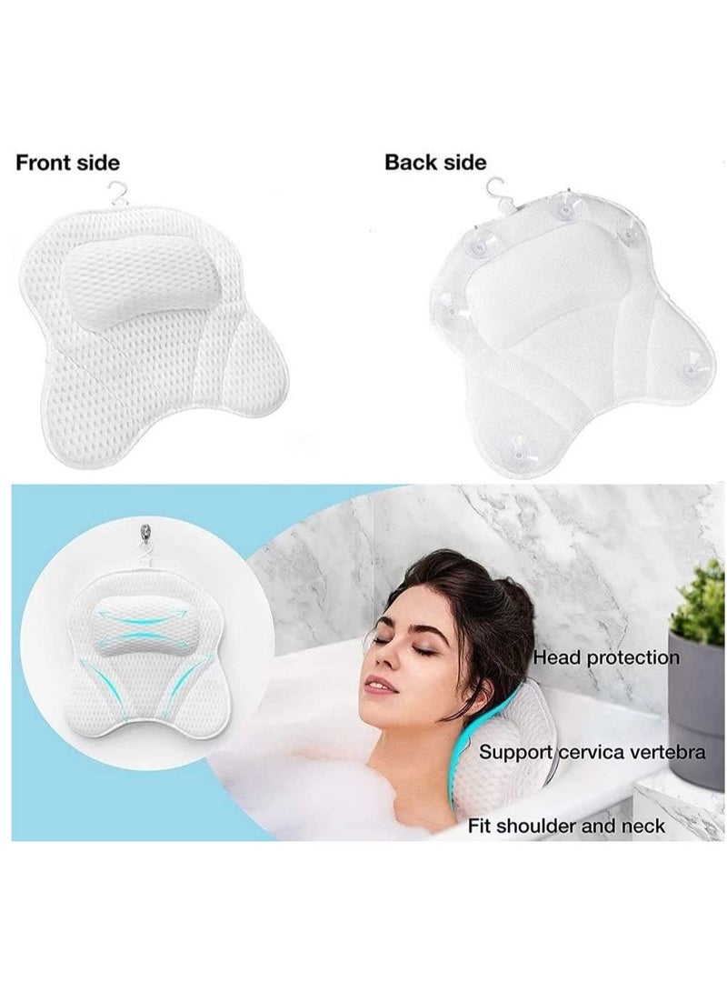 Bath Pillow, 4D Air Mesh Spa Bathtub Cushion with Head, Neck, Shoulder, Back Support, 6 Non-Slip Strong Suction Cups and Extra Thick, Fits Most Tub, Hot Jacuzzi