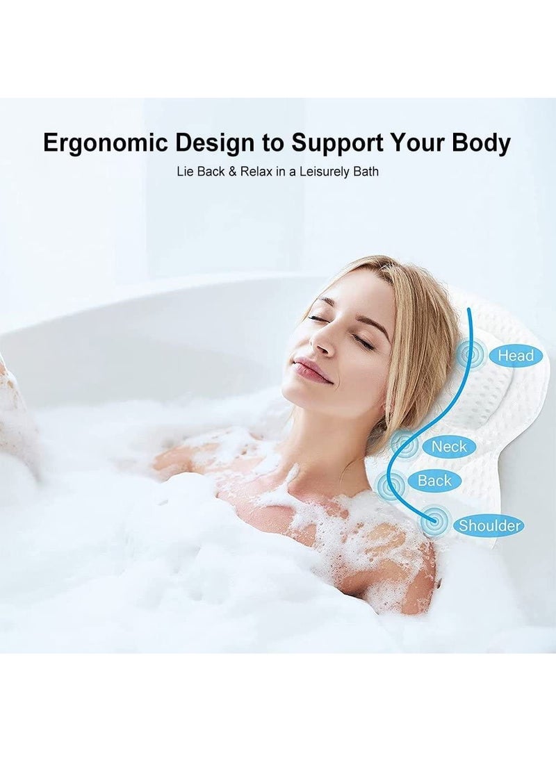 Bath Pillow, 4D Air Mesh Spa Bathtub Cushion with Head, Neck, Shoulder, Back Support, 6 Non-Slip Strong Suction Cups and Extra Thick, Fits Most Tub, Hot Jacuzzi