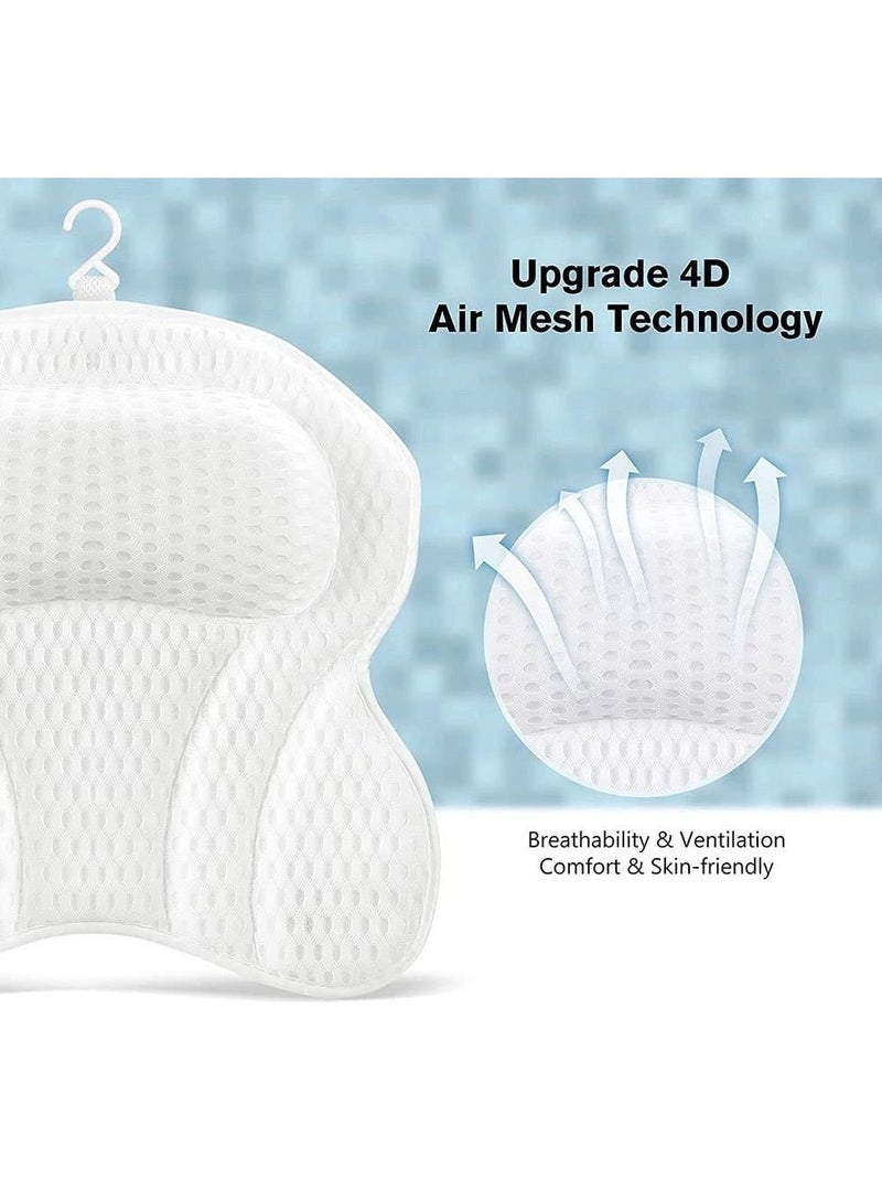 Bath Pillow, 4D Air Mesh Spa Bathtub Cushion with Head, Neck, Shoulder, Back Support, 6 Non-Slip Strong Suction Cups and Extra Thick, Fits Most Tub, Hot Jacuzzi