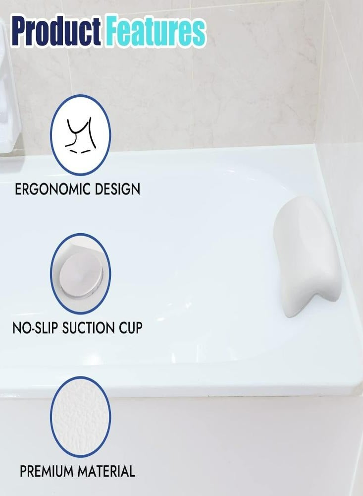 Bath Pillow Leather Non-slip Waterproof High Elasticity Soft Back Pillow Bathtub Cushion Suction Cup，White