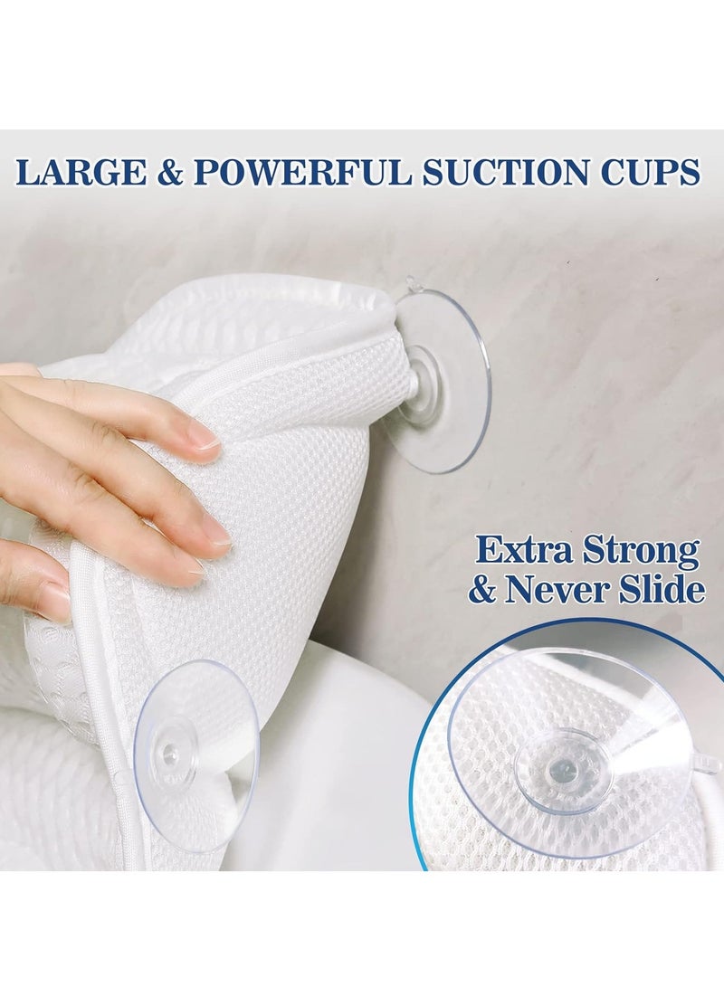 Bath Pillow Bathtub Pillow, Luxury Bath Pillows for Tub Neck and Back Support, Bath Tub Pillow Headrest with Soft 4D Mesh Fabric and Non-Slip Suction Cups, Relaxing Bath Accessories Spa Gifts