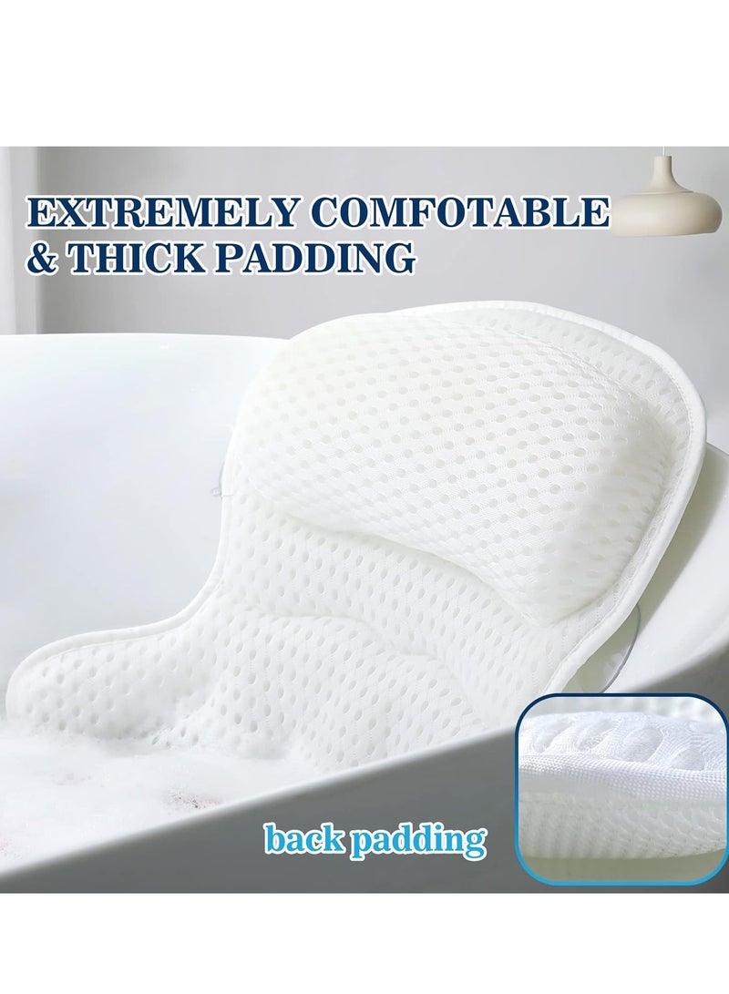 Bath Pillow Bathtub Pillow, Luxury Bath Pillows for Tub Neck and Back Support, Bath Tub Pillow Headrest with Soft 4D Mesh Fabric and Non-Slip Suction Cups, Relaxing Bath Accessories Spa Gifts