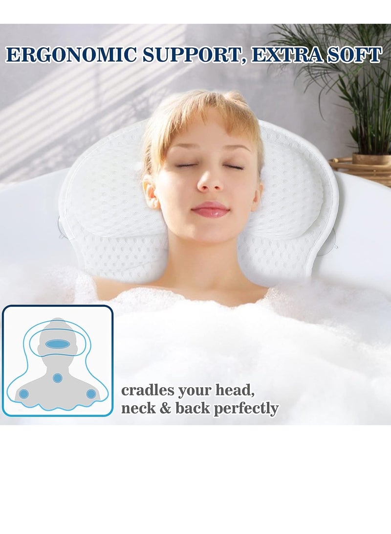 Bath Pillow Bathtub Pillow, Luxury Bath Pillows for Tub Neck and Back Support, Bath Tub Pillow Headrest with Soft 4D Mesh Fabric and Non-Slip Suction Cups, Relaxing Bath Accessories Spa Gifts