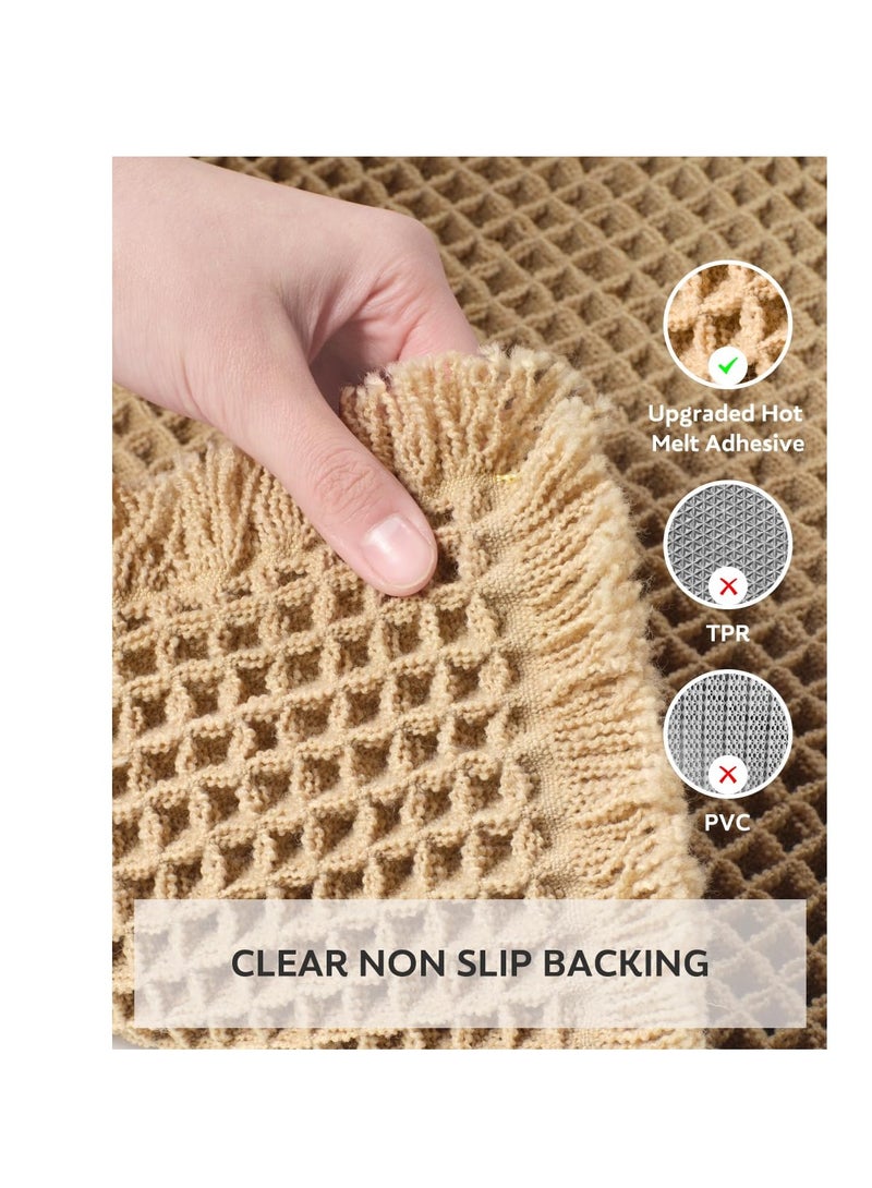 Waffle Bath Mat Rug, Super Absorbent Non Slip Bath Mats for Bathroom Mat, Ultra Soft Bath Mat Machine Washable, Bathroom Rugs with Tassels, Bath Rugs for Bathroom Floor Beside Tub, Brown