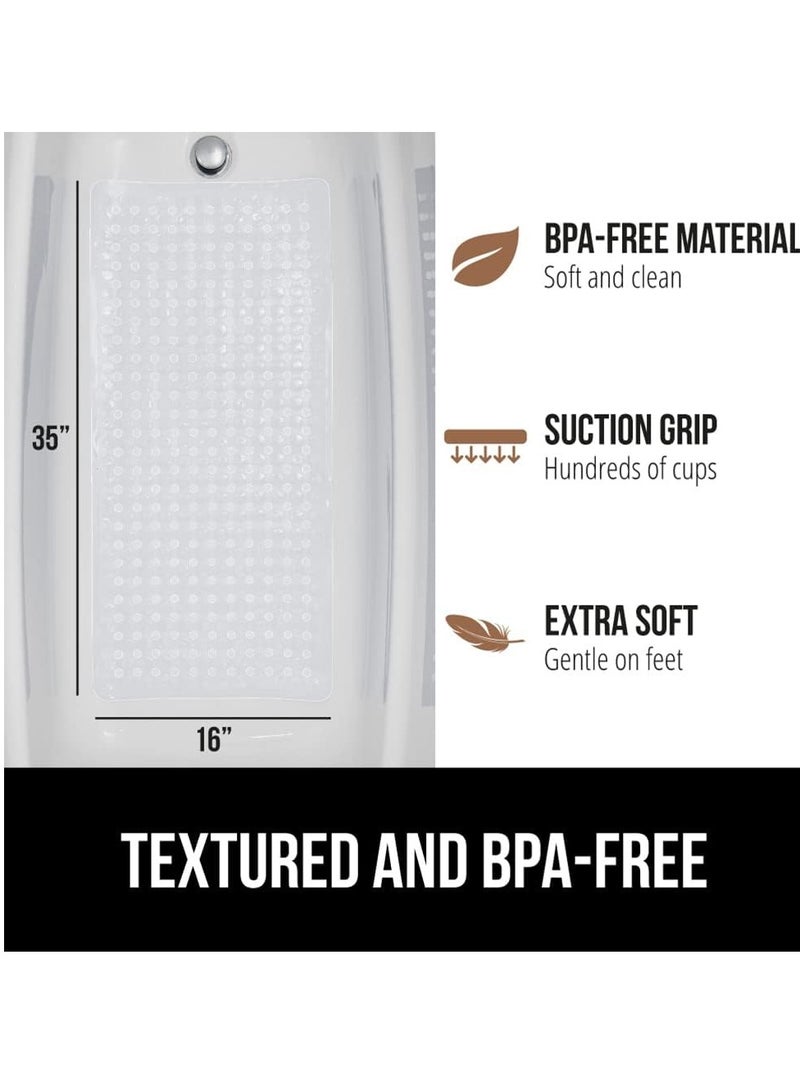 Gorilla Grip Patented Bath Tub Shower Mat, 35x16 Washable Bathtub Floor Mats, Suction Cups and Drain Holes to Keep Tubs Clean, Clear