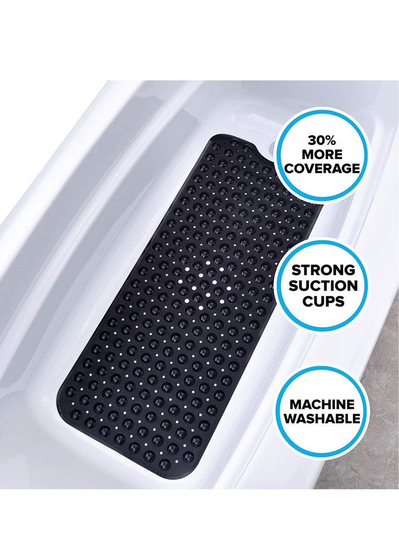 Non-Slip Bathtub and Shower Mat with 200 Suction Cups Anti-slip for Elderly Kids Extra Long for Bathroom Mats Mildew Resistant Machine Washable Black 100 x 40 cm