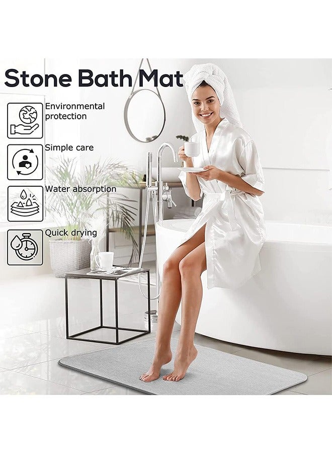 Stone Bath Mat, Diatomaceous Earth Shower Mat, Non-Slip Super Absorbent Quick Drying Bathroom Floor Mat, Natural, Easy to Clean.