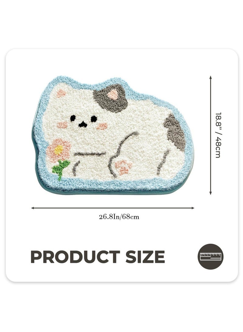 Cartoon Animal Bathroom Rug Thick Plush Bath Mat Microfiber Area Quick Dry Door Anti Slip Washable Shower 19x27 Inches Cat