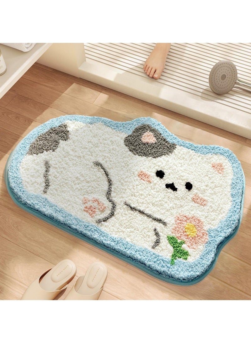 Cartoon Animal Bathroom Rug Thick Plush Bath Mat Microfiber Area Quick Dry Door Anti Slip Washable Shower 19x27 Inches Cat