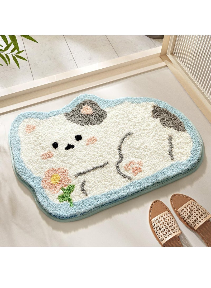 Cartoon Animal Bathroom Rug Thick Plush Bath Mat Microfiber Area Quick Dry Door Anti Slip Washable Shower 19x27 Inches Cat