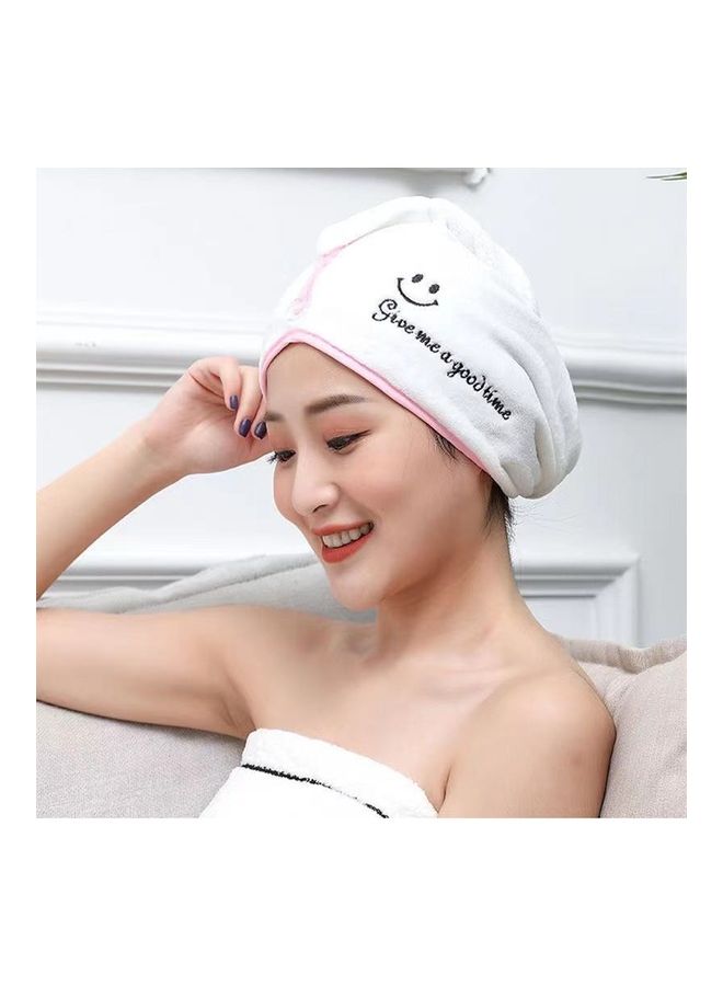 Codall Microfiber Hair Towel with Embrodeiry Beside White/Pink Free Size