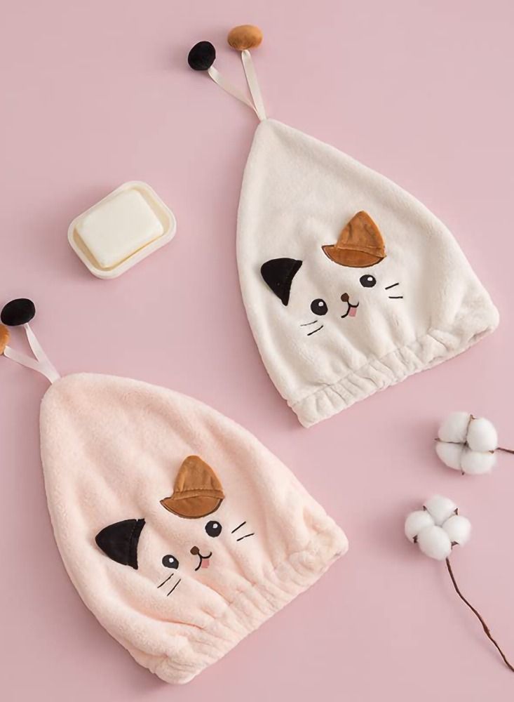 Hair Drying Caps, 2 Packs Microfiber Towel Wrap for Women Girls, Ultra Absorbent Quick Dry Turban Long, Curly & Thick (Kitty)