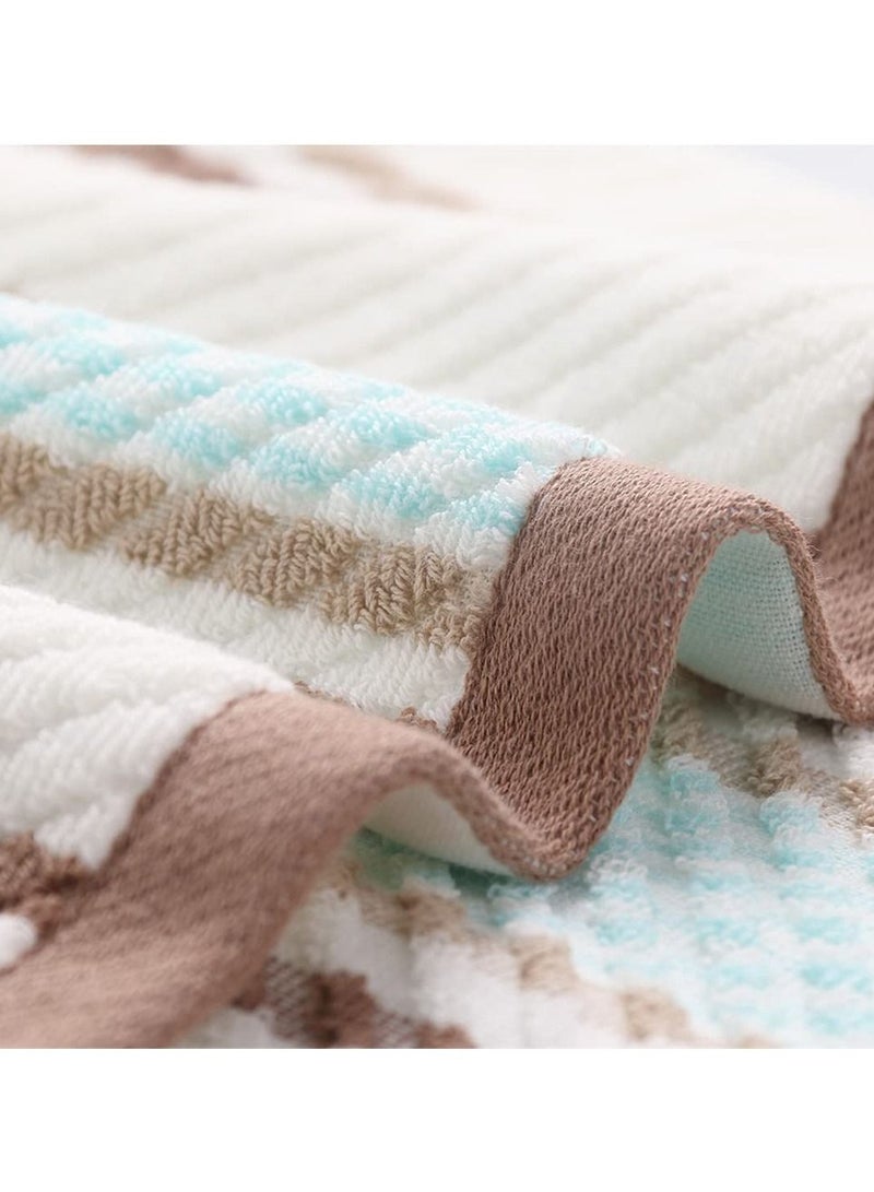 Cotton Towels, SYOSI Striped Pattern 100% Super Soft Highly Absorbent Hand Towel for Bathroom 13.4 x 29.5 Inch 4 Sets (Green and Coffee)