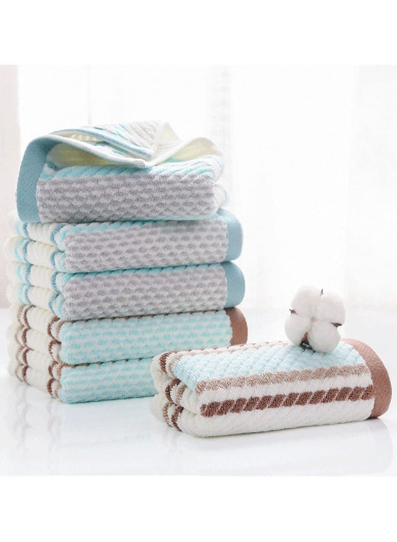 Cotton Towels, SYOSI Striped Pattern 100% Super Soft Highly Absorbent Hand Towel for Bathroom 13.4 x 29.5 Inch 4 Sets (Green and Coffee)