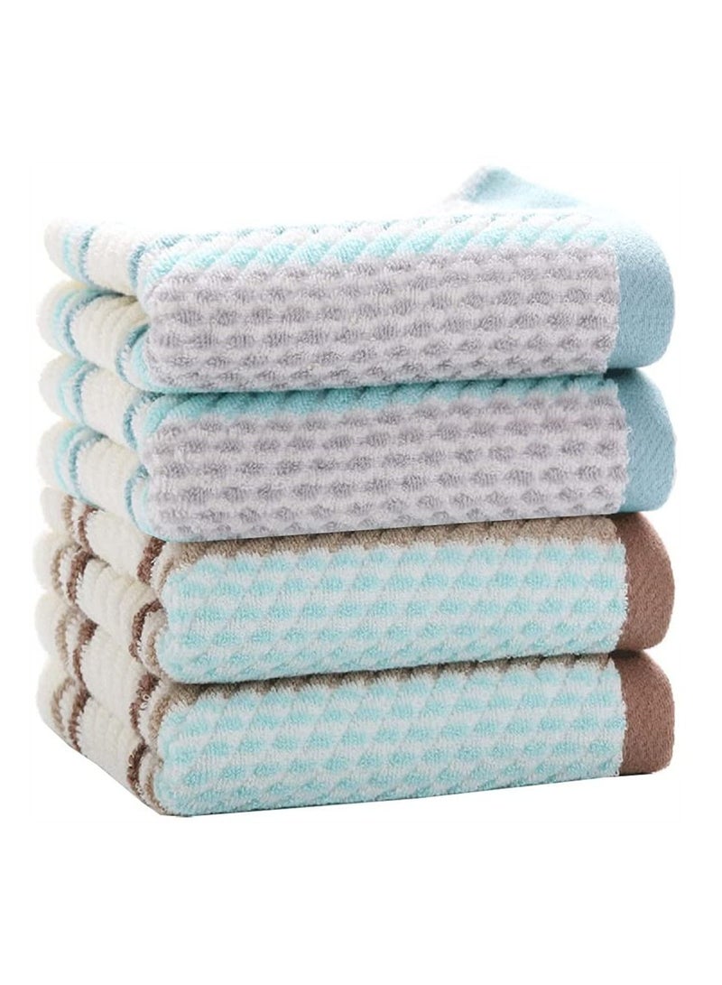 Cotton Towels, SYOSI Striped Pattern 100% Super Soft Highly Absorbent Hand Towel for Bathroom 13.4 x 29.5 Inch 4 Sets (Green and Coffee)