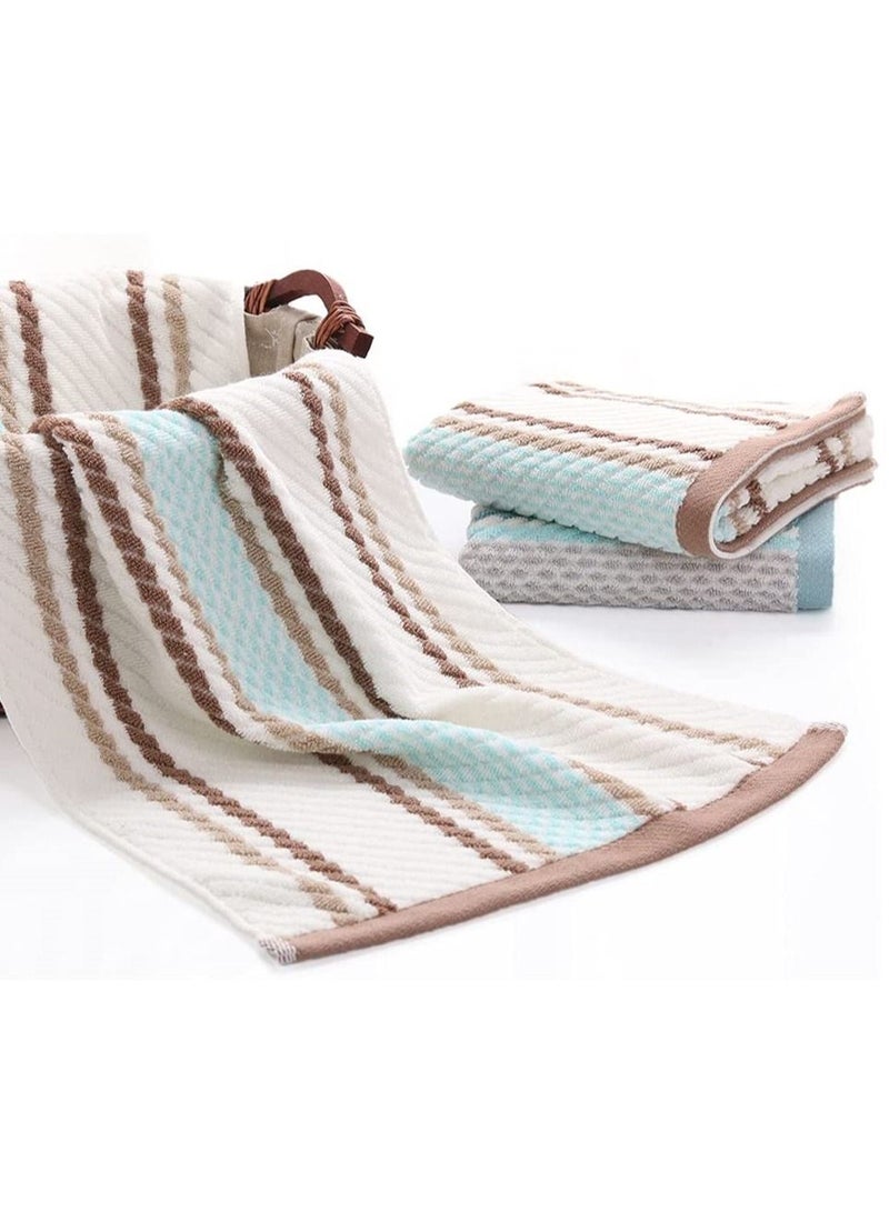Cotton Towels, SYOSI Striped Pattern 100% Super Soft Highly Absorbent Hand Towel for Bathroom 13.4 x 29.5 Inch 4 Sets (Green and Coffee)
