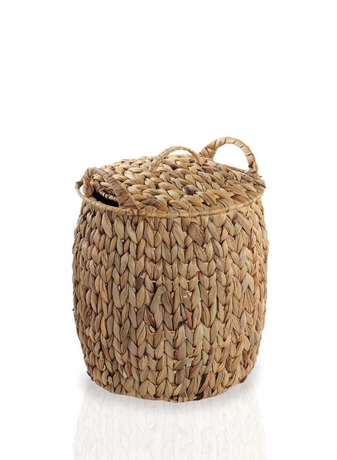 Water Hyacinth Drum Small Basket With Lid Natural 26x26x25cm