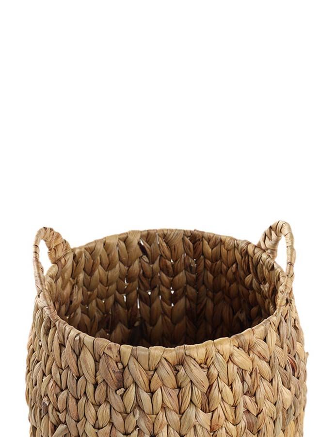 Water Hyacinth Drum Small Basket With Lid Natural 26x26x25cm