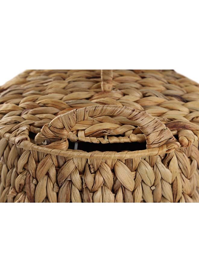 Water Hyacinth Drum Small Basket With Lid Natural 26x26x25cm