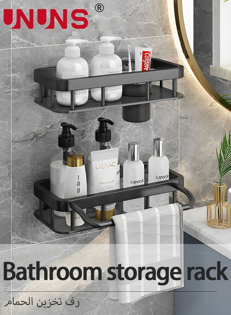 Wall Mounts Storage Rack,2 Pack Bathroom Shelf With Towel Bar,Bathroom Storage Organizer Black