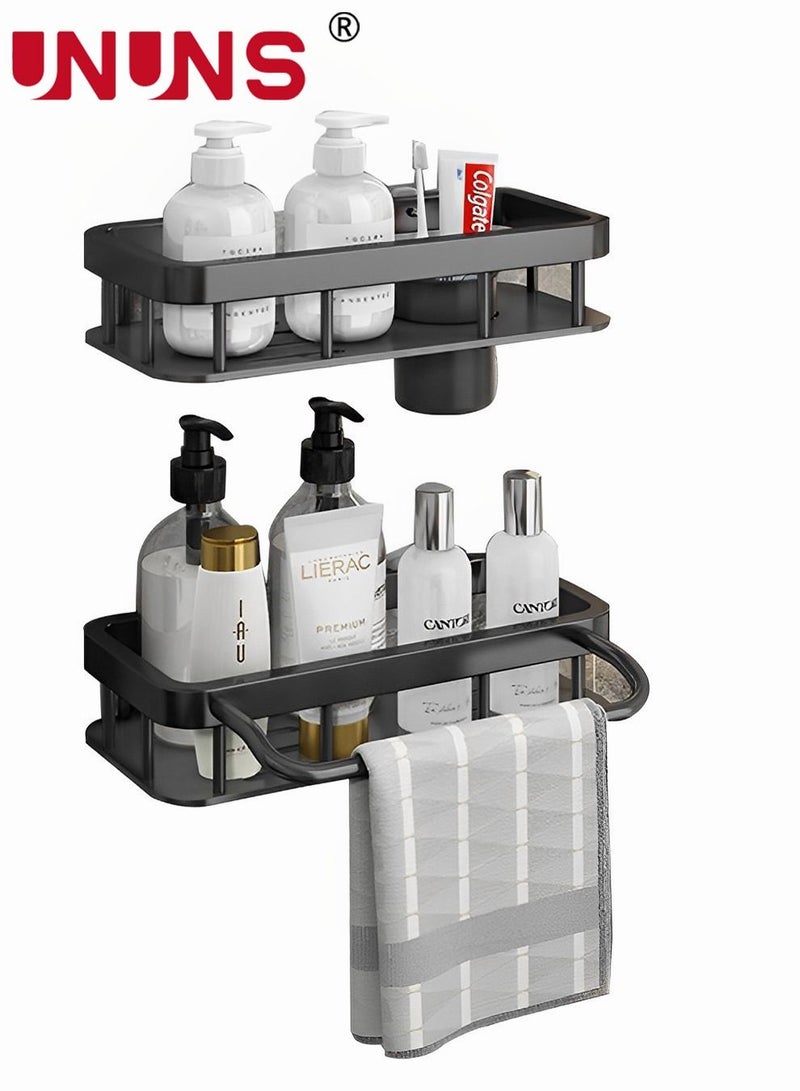 Wall Mounts Storage Rack,2 Pack Bathroom Shelf With Towel Bar,Bathroom Storage Organizer Black