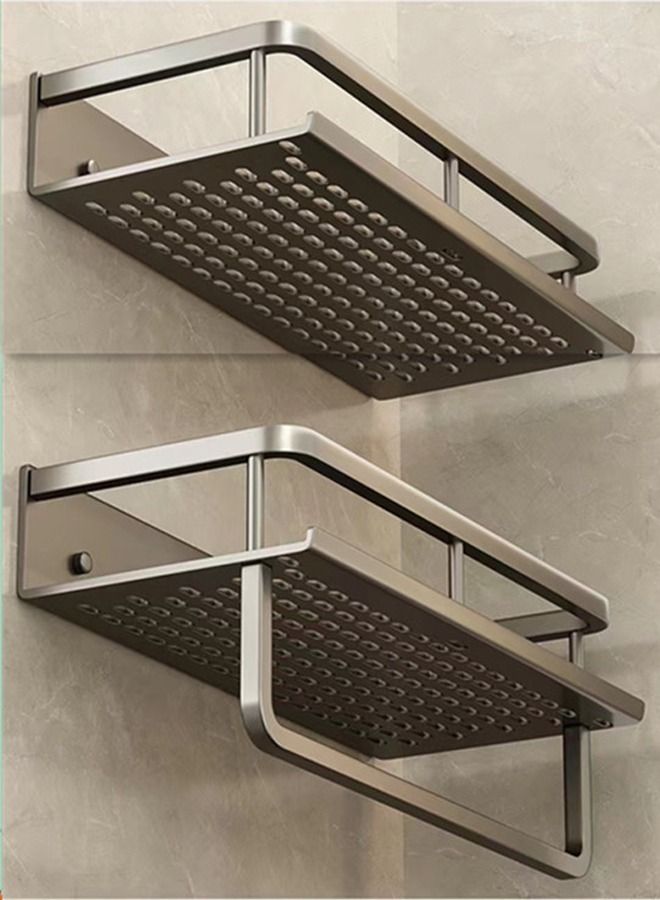 2-Piece Bathroom Shelf Shower Shampoo Soap Organizer Wall Mounts Storage Rack with Towel Rack Gray  40 x 12 x 4 cm