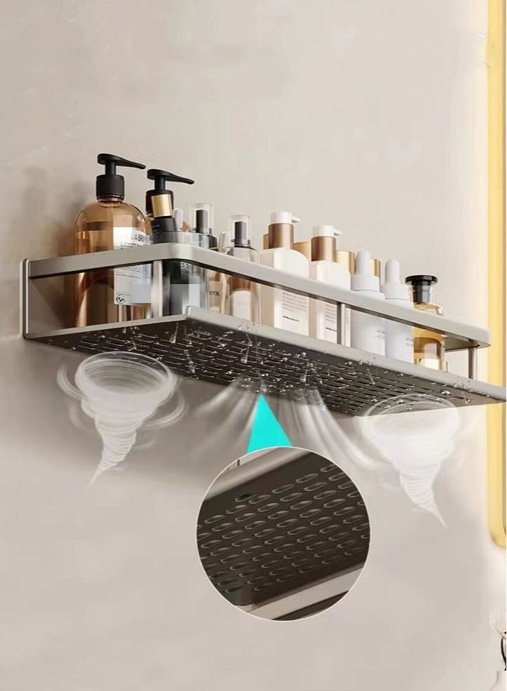2-Piece Bathroom Shelf Shower Shampoo Soap Organizer Wall Mounts Storage Rack with Towel Rack Gray  40 x 12 x 4 cm