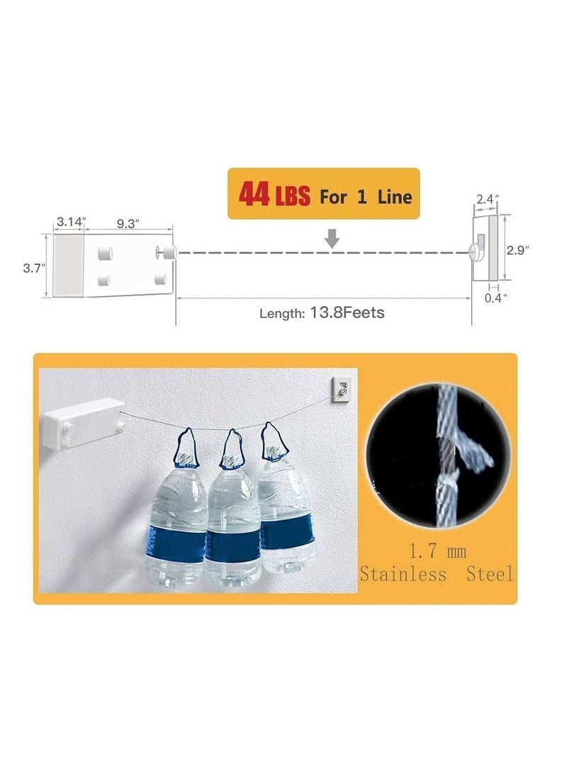 Retractable Clothesline (Double line), Indoor Outdoor Wall Mounted Clothes Dryer Rope Clothing Retracting Adjustable Stainless Steel Line, 13.8 Feet