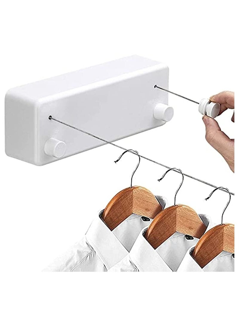 Retractable Clothesline (Double line), Indoor Outdoor Wall Mounted Clothes Dryer Rope Clothing Retracting Adjustable Stainless Steel Line, 13.8 Feet