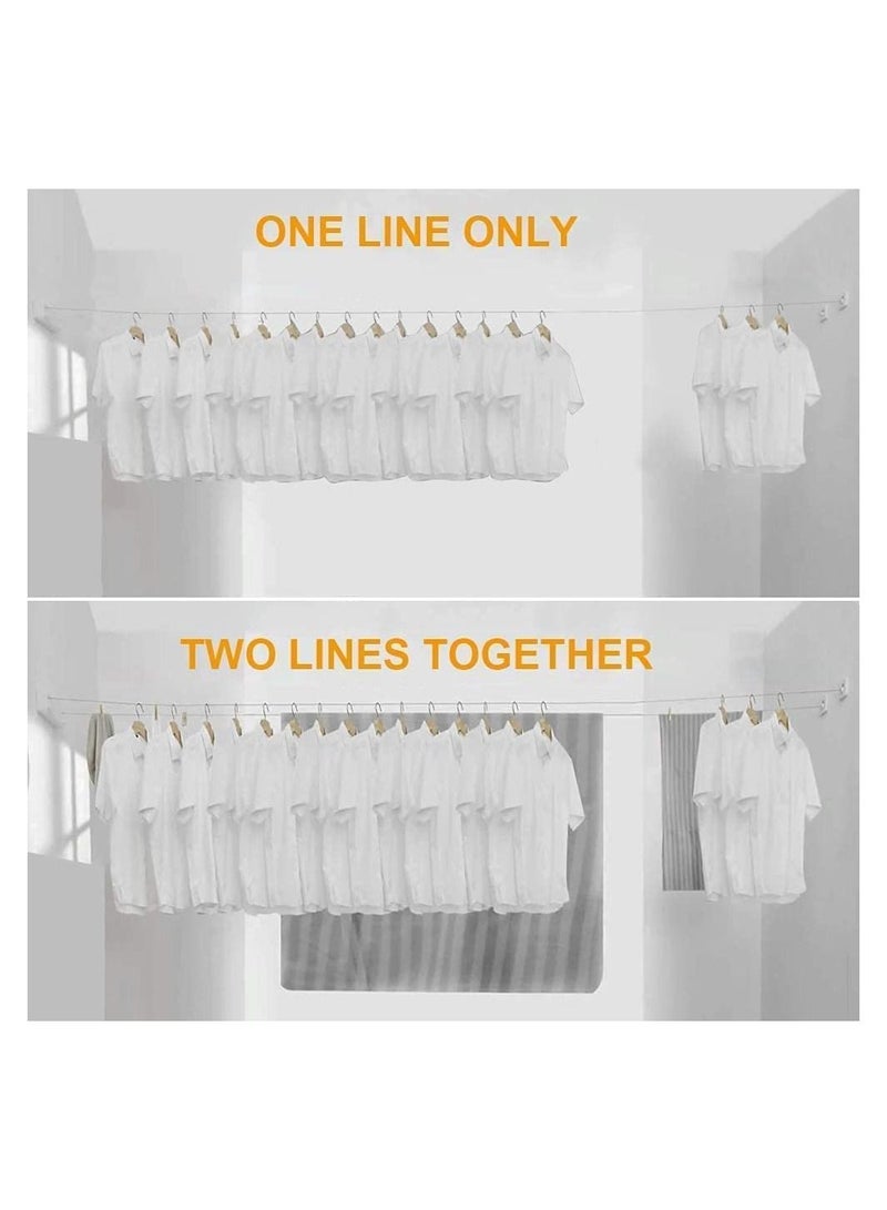 Retractable Clothesline (Double line), Indoor Outdoor Wall Mounted Clothes Dryer Rope Clothing Retracting Adjustable Stainless Steel Line, 13.8 Feet