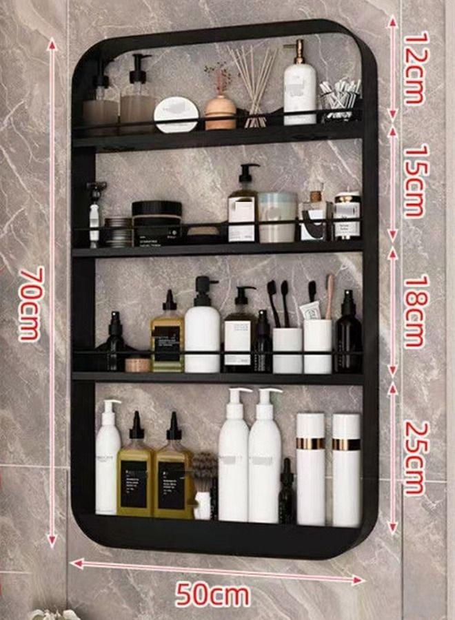 1-Piece 4 Tier Bathroom Wall Mounted  Rack Wall Mounted Shelving Shower Storage Organizer Shelf Carbon Steel Material Black 50 x 70 x 8 Centimeter