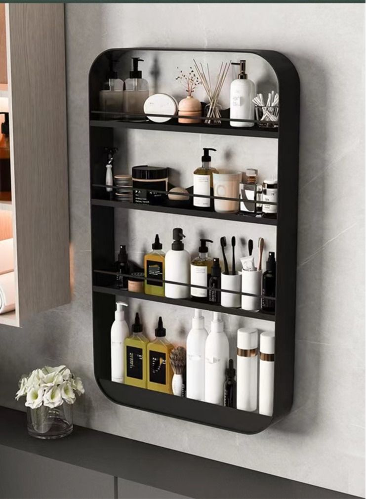 1-Piece 4 Tier Bathroom Wall Mounted  Rack Wall Mounted Shelving Shower Storage Organizer Shelf Carbon Steel Material Black 50 x 70 x 8 Centimeter