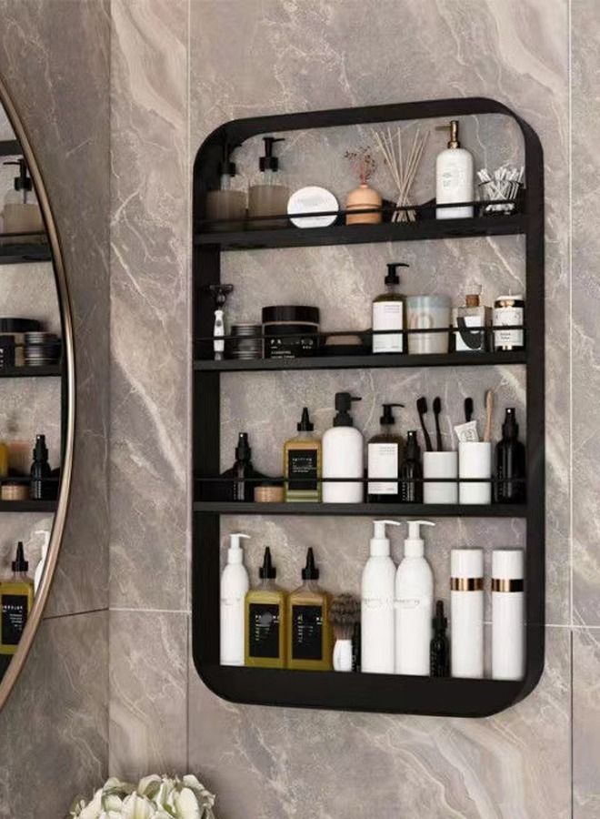 1-Piece 4 Tier Bathroom Wall Mounted  Rack Wall Mounted Shelving Shower Storage Organizer Shelf Carbon Steel Material Black 50 x 70 x 8 Centimeter