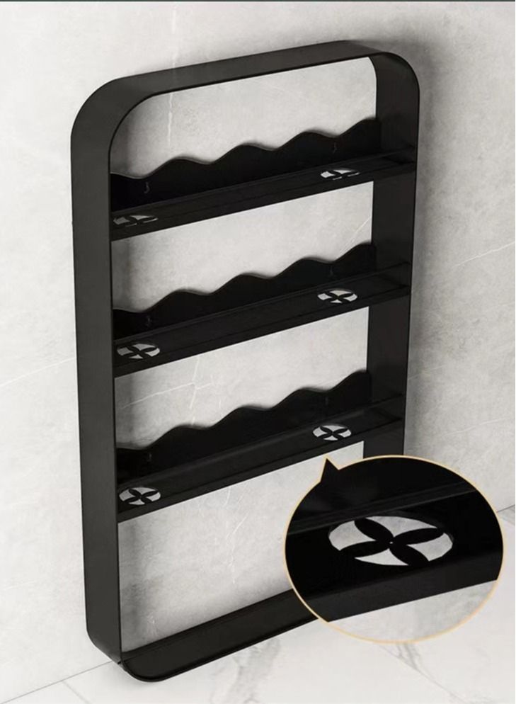 1-Piece 4 Tier Bathroom Wall Mounted  Rack Wall Mounted Shelving Shower Storage Organizer Shelf Carbon Steel Material Black 50 x 70 x 8 Centimeter