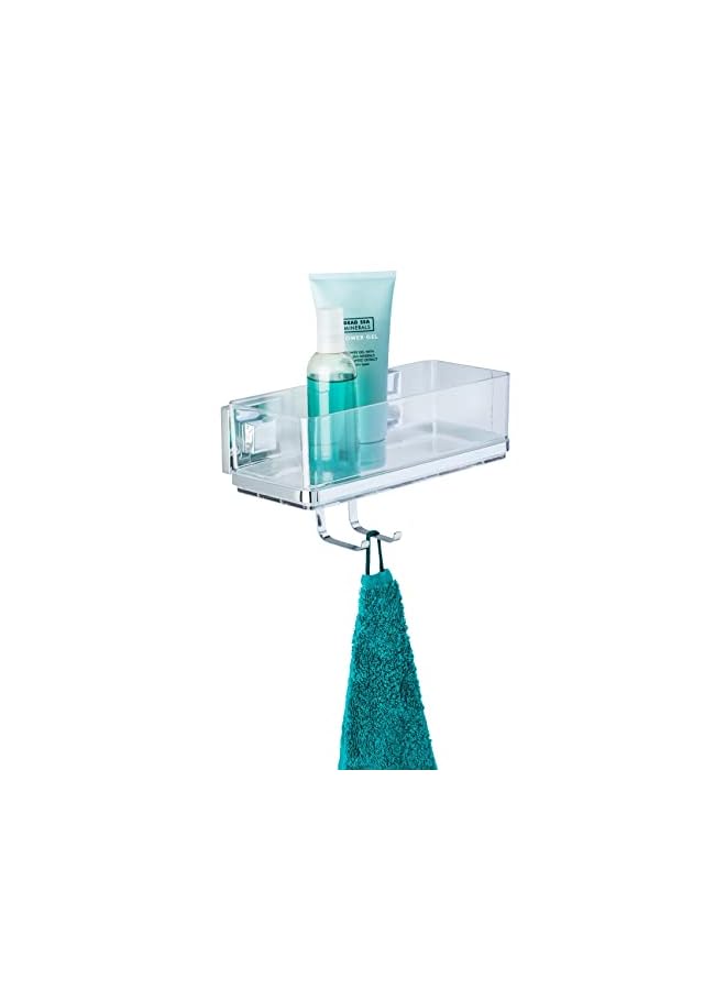 Vacuum-Loc Wall Shelf with Hooks Quadro, Plastic ABS, Home Bathroom Storage Space, No Drilling, 25.5x15x14cm, Shiny