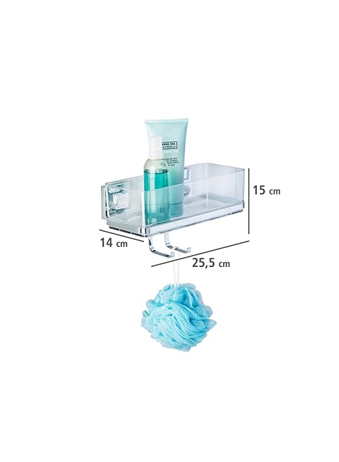 Vacuum-Loc Wall Shelf with Hooks Quadro, Plastic ABS, Home Bathroom Storage Space, No Drilling, 25.5x15x14cm, Shiny