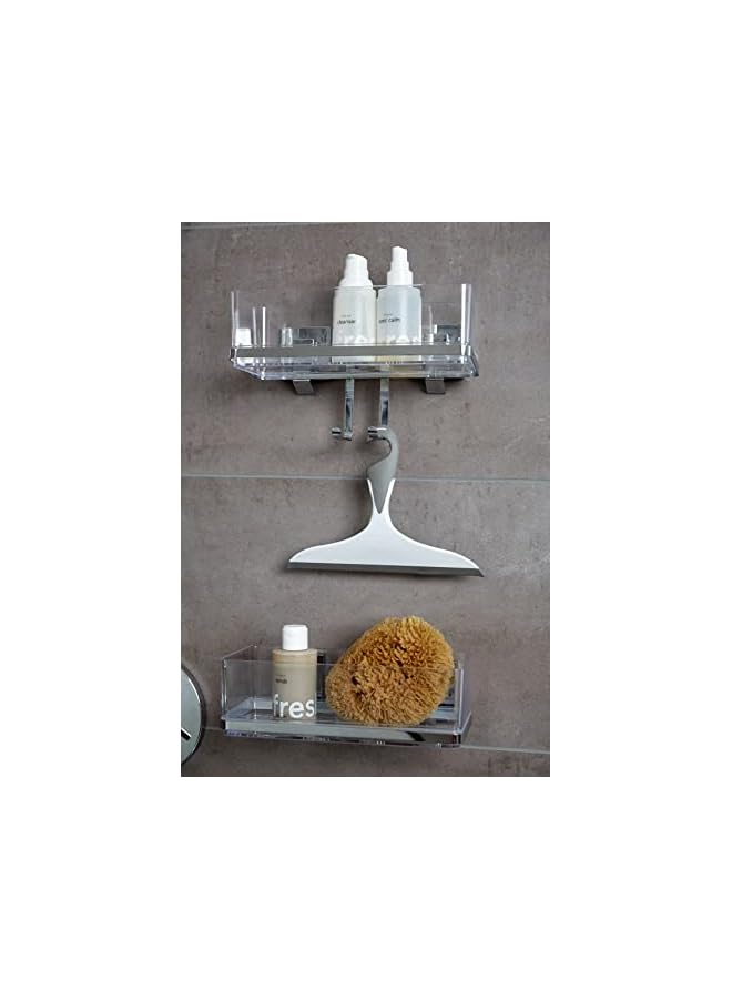 Vacuum-Loc Wall Shelf with Hooks Quadro, Plastic ABS, Home Bathroom Storage Space, No Drilling, 25.5x15x14cm, Shiny