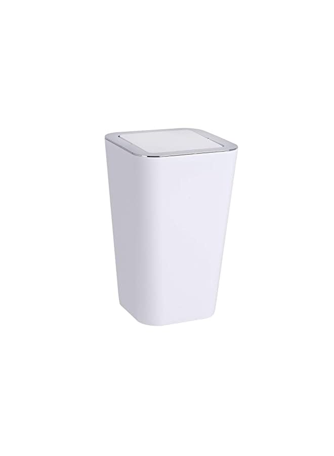 Candy Swing Cover Bin, Polystyrene, Home and Bathroom Waste Can, Lidded Dustbin, Lightweight & Sturdy, 6L Capacity, 18x28.5x18cm, White