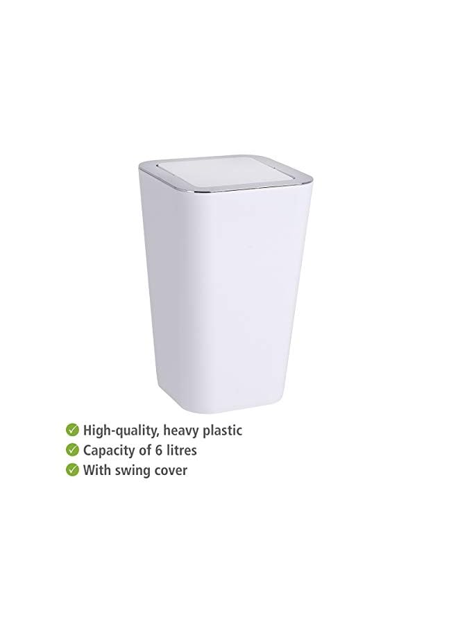 Candy Swing Cover Bin, Polystyrene, Home and Bathroom Waste Can, Lidded Dustbin, Lightweight & Sturdy, 6L Capacity, 18x28.5x18cm, White