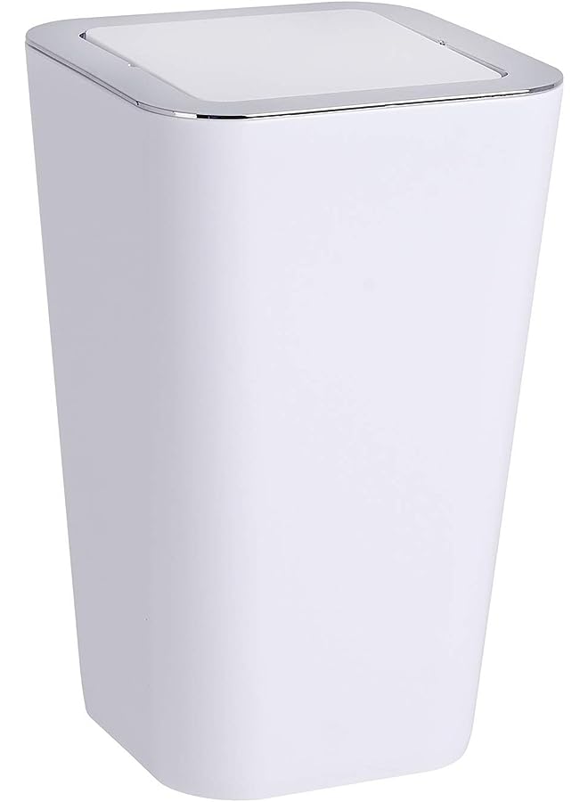 Candy Swing Cover Bin, Polystyrene, Home and Bathroom Waste Can, Lidded Dustbin, Lightweight & Sturdy, 6L Capacity, 18x28.5x18cm, White