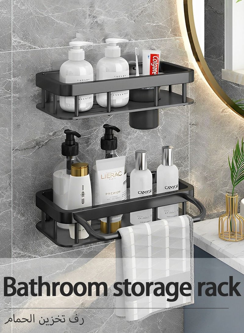 Wall Mounts Storage Rack,2 Pack Bathroom Shelf With Towel Bar,Bathroom Storage Organizer Black