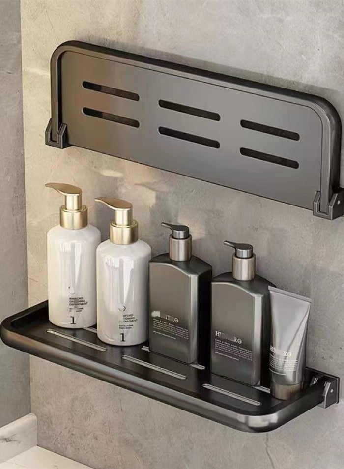 2-Pieces Bathroom Shelf Shower Shampoo Soap Organizer Wall Mounts Storage Rack Aluminum Gray 40x12.7 Centimeter