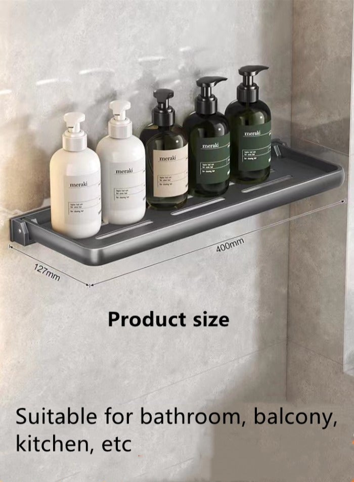 2-Pieces Bathroom Shelf Shower Shampoo Soap Organizer Wall Mounts Storage Rack Aluminum Gray 40x12.7 Centimeter