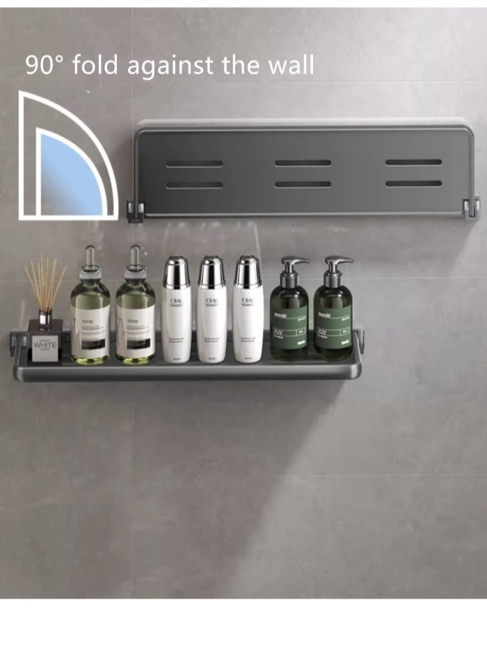 2-Pieces Bathroom Shelf Shower Shampoo Soap Organizer Wall Mounts Storage Rack Aluminum Gray 40x12.7 Centimeter