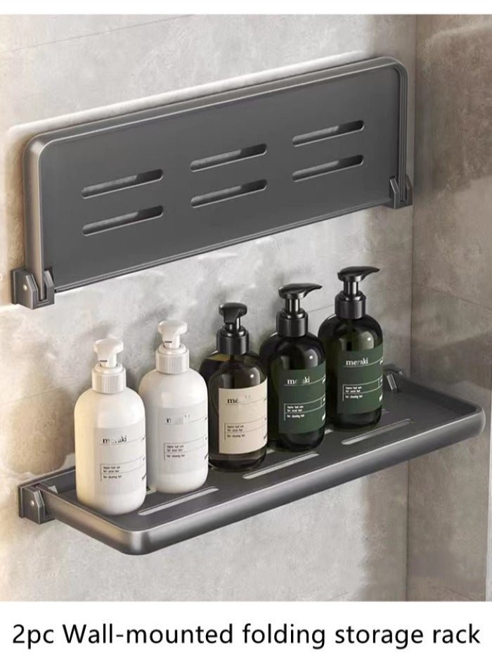 2-Pieces Bathroom Shelf Shower Shampoo Soap Organizer Wall Mounts Storage Rack Aluminum Gray 40x12.7 Centimeter