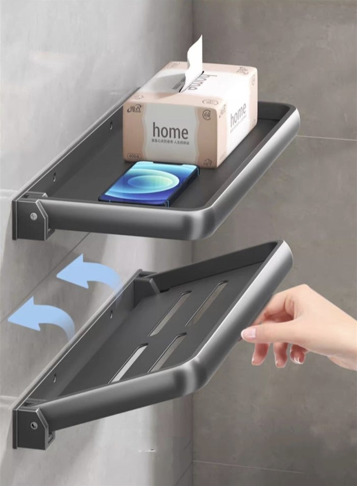 2-Pieces Bathroom Shelf Shower Shampoo Soap Organizer Wall Mounts Storage Rack Aluminum Gray 40x12.7 Centimeter