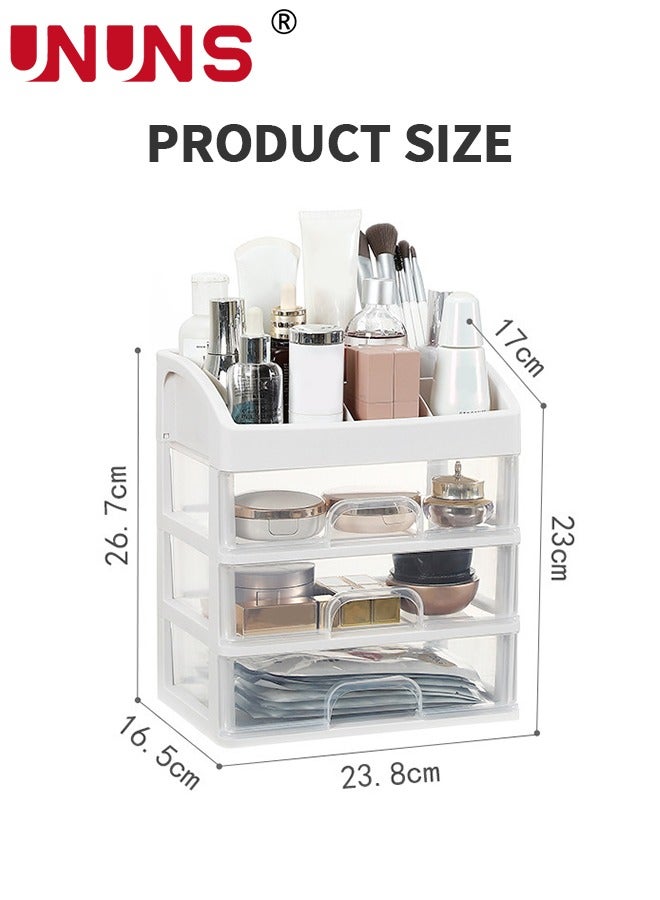 Bath Organizers,Cosmetic Display Cases With 3 Drawers,Dresser Cosmetic Box For Brush Holder,Bathroom Vanity Organizers For Skincare/Eyeshadow/Makeup Brushes/Lipstick/Powders/Nail Polish-White